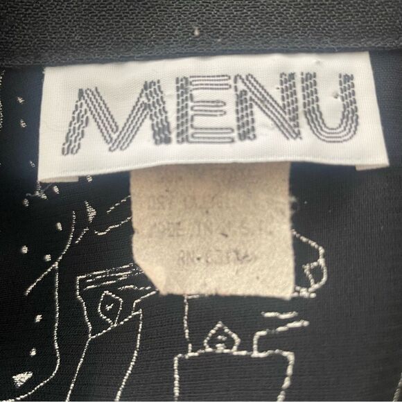 VINTAGE 80s Menu Blazer With Printed Figures Black - Picture 8 of 11